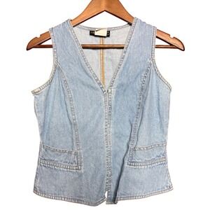 Vintage Metrostyle Women 4 Light Wash Denim Vest V-Neck Jean Top 90s Y2K Blue